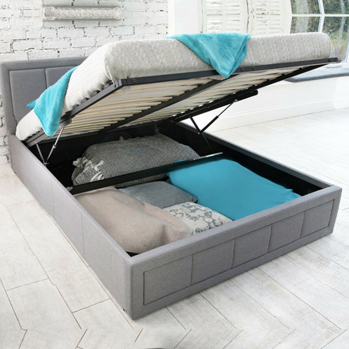 Gia Ottoman Gas Lift Fabric Storage Bed