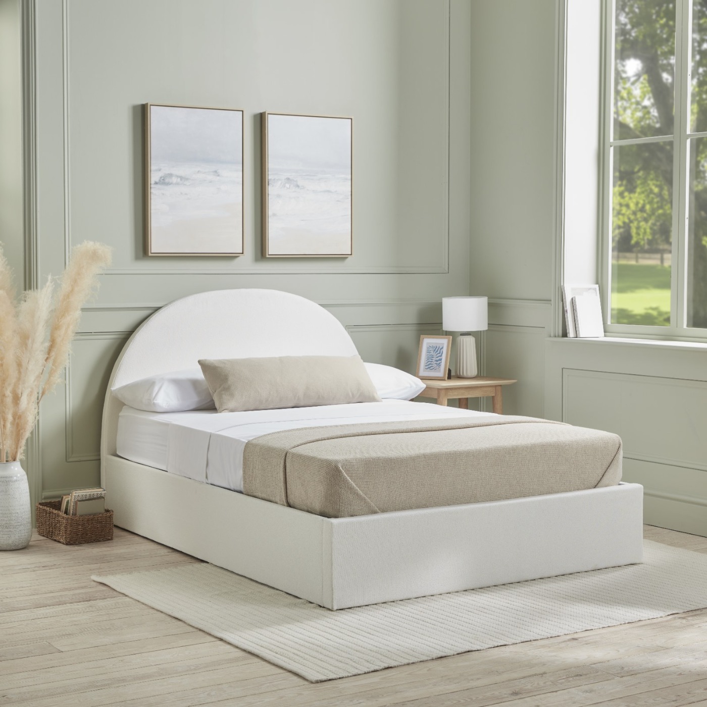 Atlantis Bouclé Ottoman Storage Bed - Optional Mattress