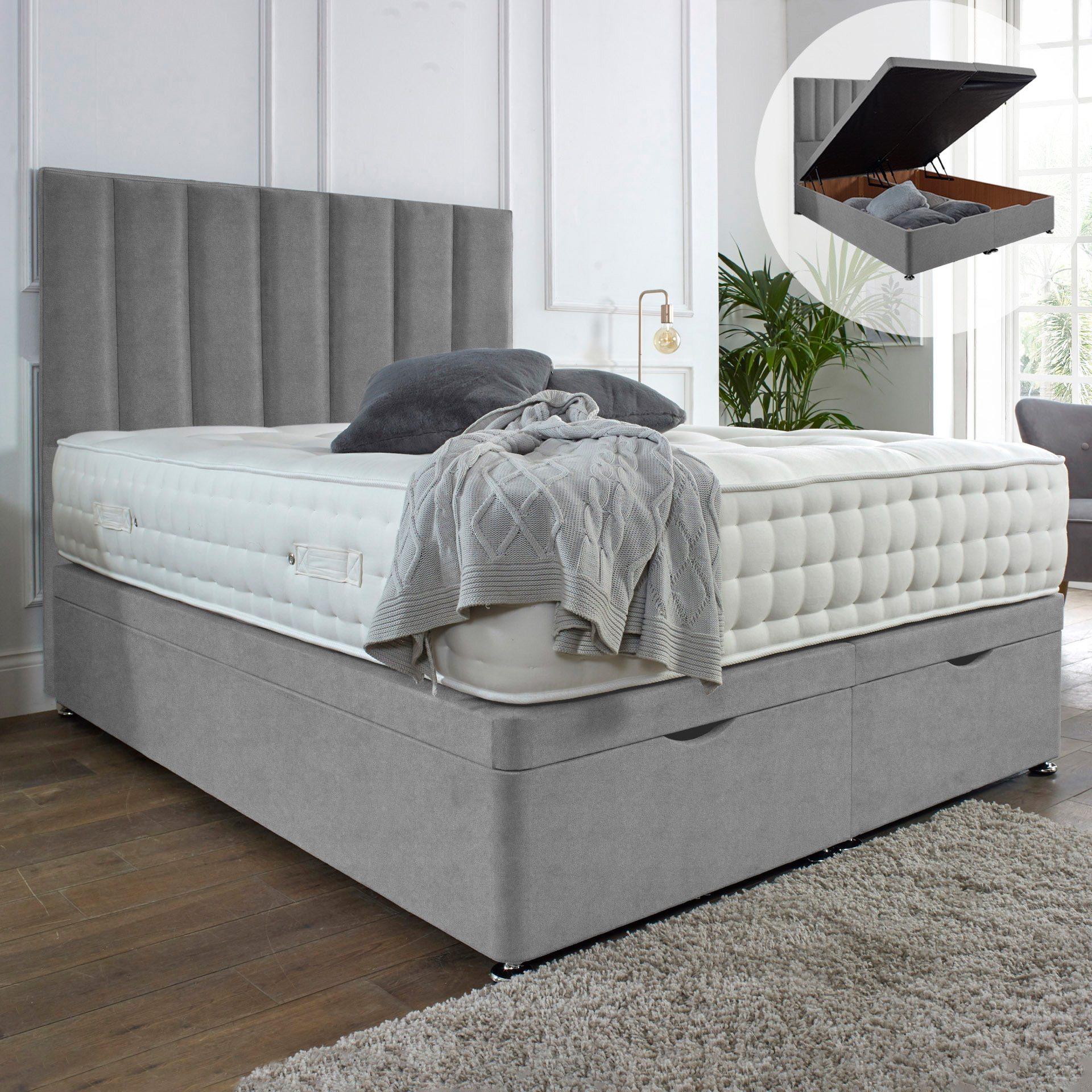 Henley Ottoman End Lift Storage Divan Bed - Optional Headboard