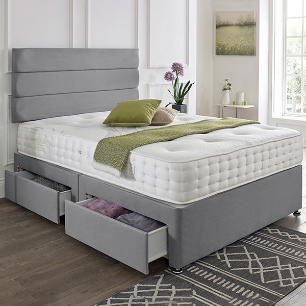 Divan Set with Suede Colour Options – Matching Headboard & Choice of Mattress