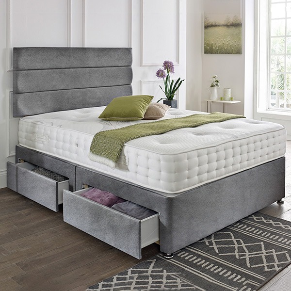 Divan Set with Suede Colour Options – Matching Headboard & Choice of Mattress