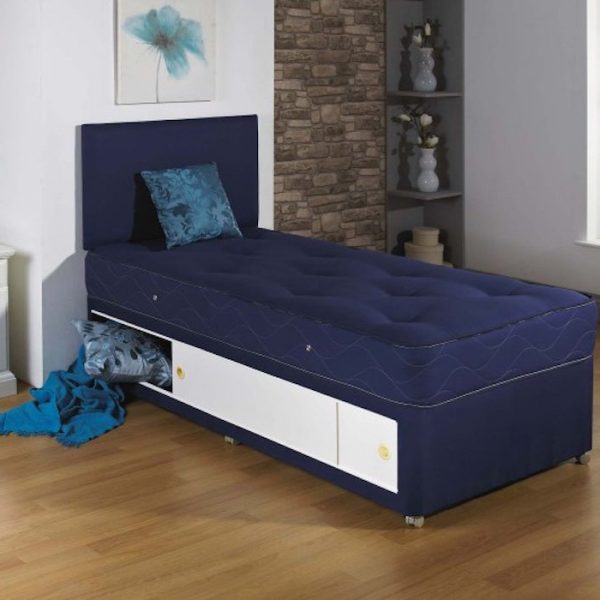 Kids Navy Divan Bed Set + Storage Options + Hand Tufted Mattress