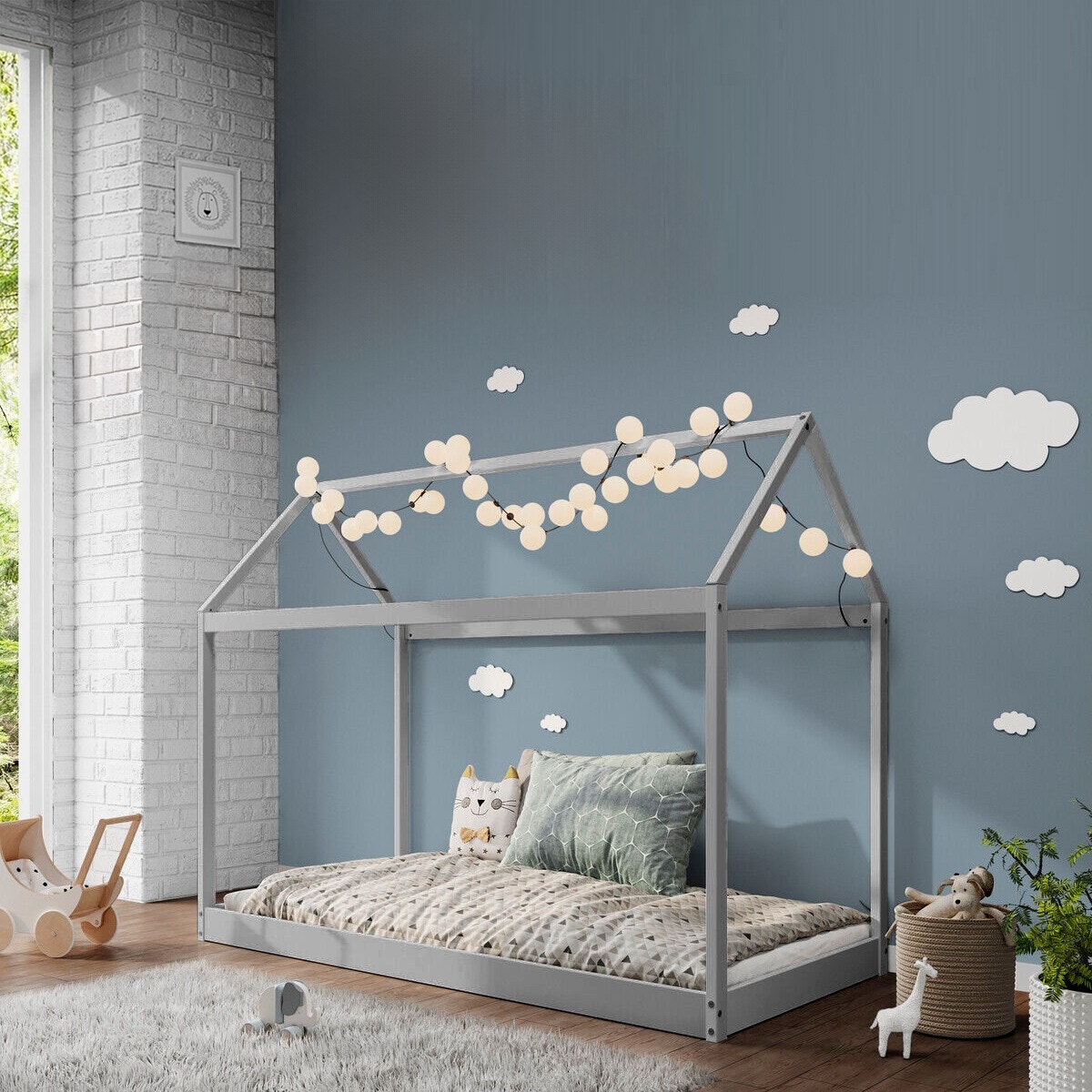 Single House Bed Frame Kids Sleeper Wooden Canopy Pine Low Childs Beds
