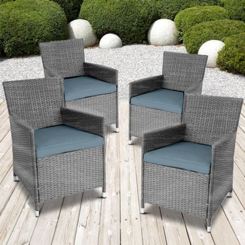 Set Of Brown Rattan Garden Chairs