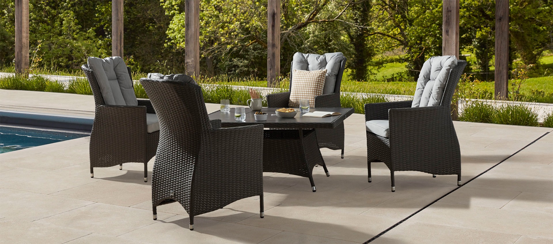 4 Seat Square Charcoal Firepit Table with Turnbury Chair - Black
