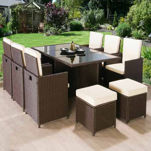 Rattan 11 Piece Rectangular Cube Set