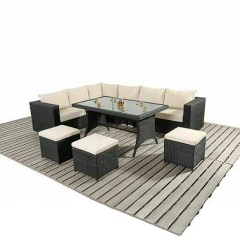 Rattan Corner Sofa and Stool Glass Dining Set