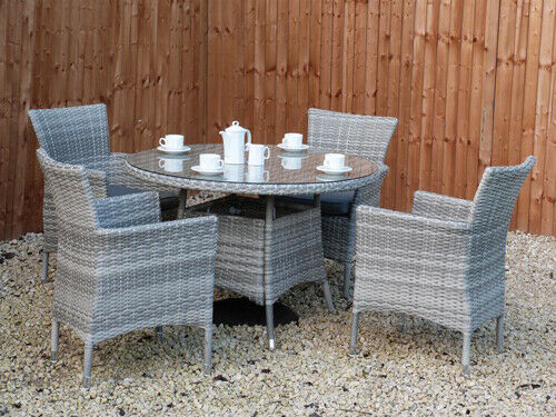 Rattan Round Dining Table And 4 Chairs Set Black