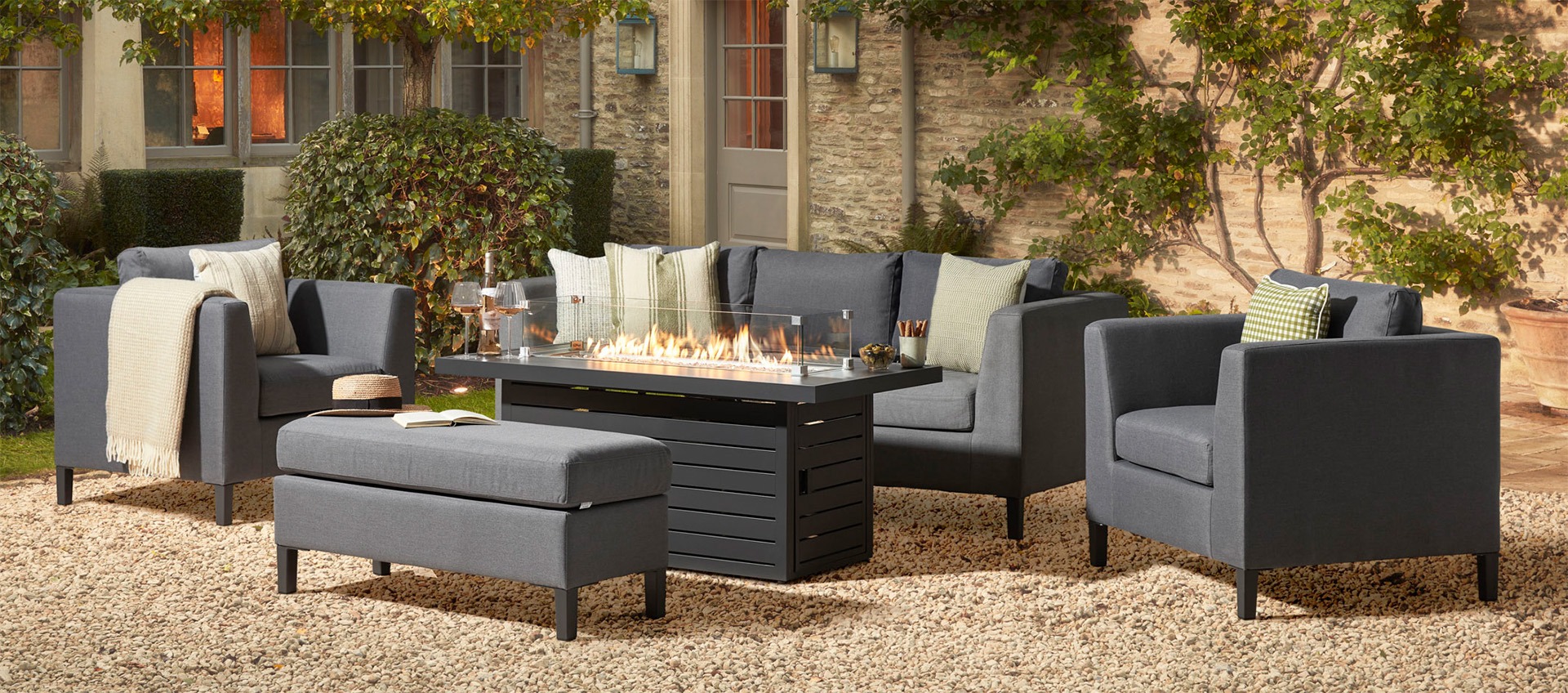 Birkin 11D - 3 Seat Sofa Set with Gas Fire Pit Coffee Table and Bench