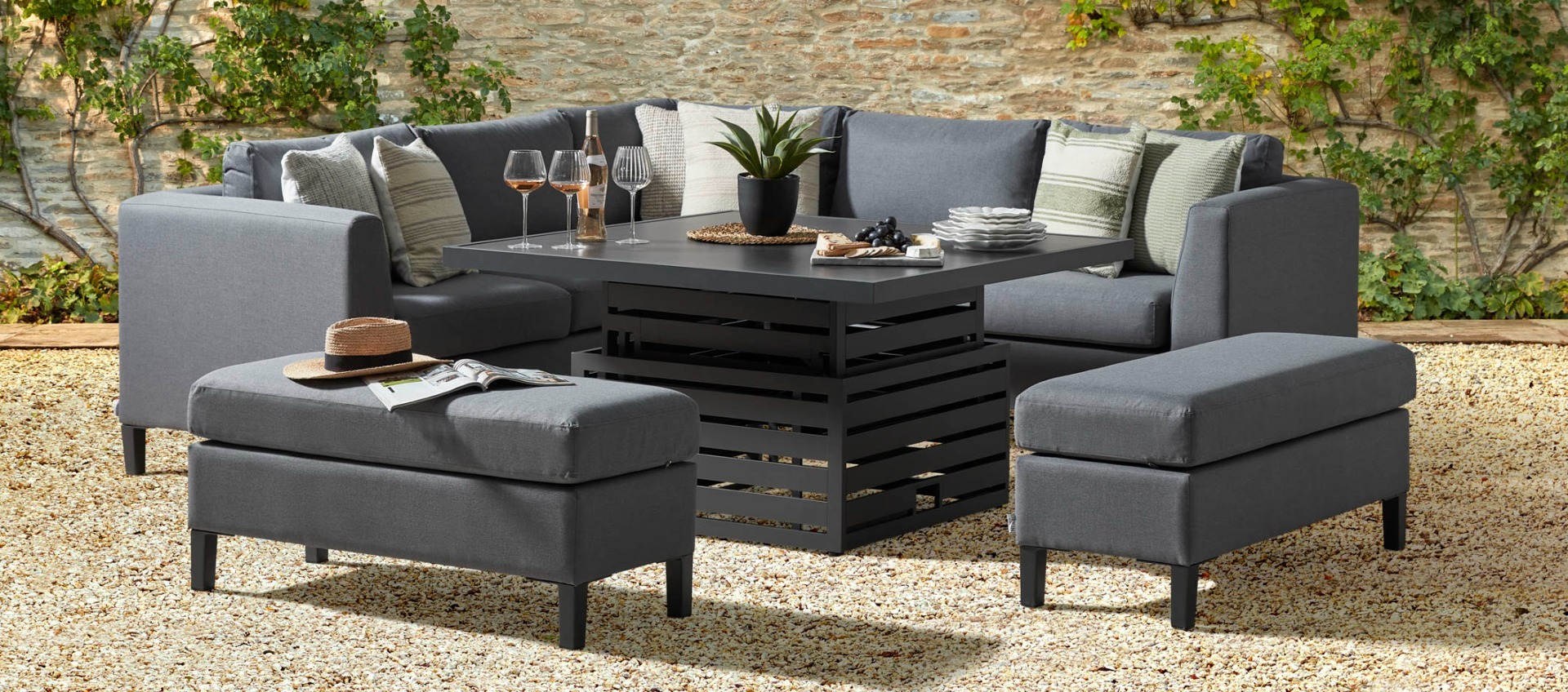 Birkin 1K - Corner Sofa with Square Rising Table and Benches