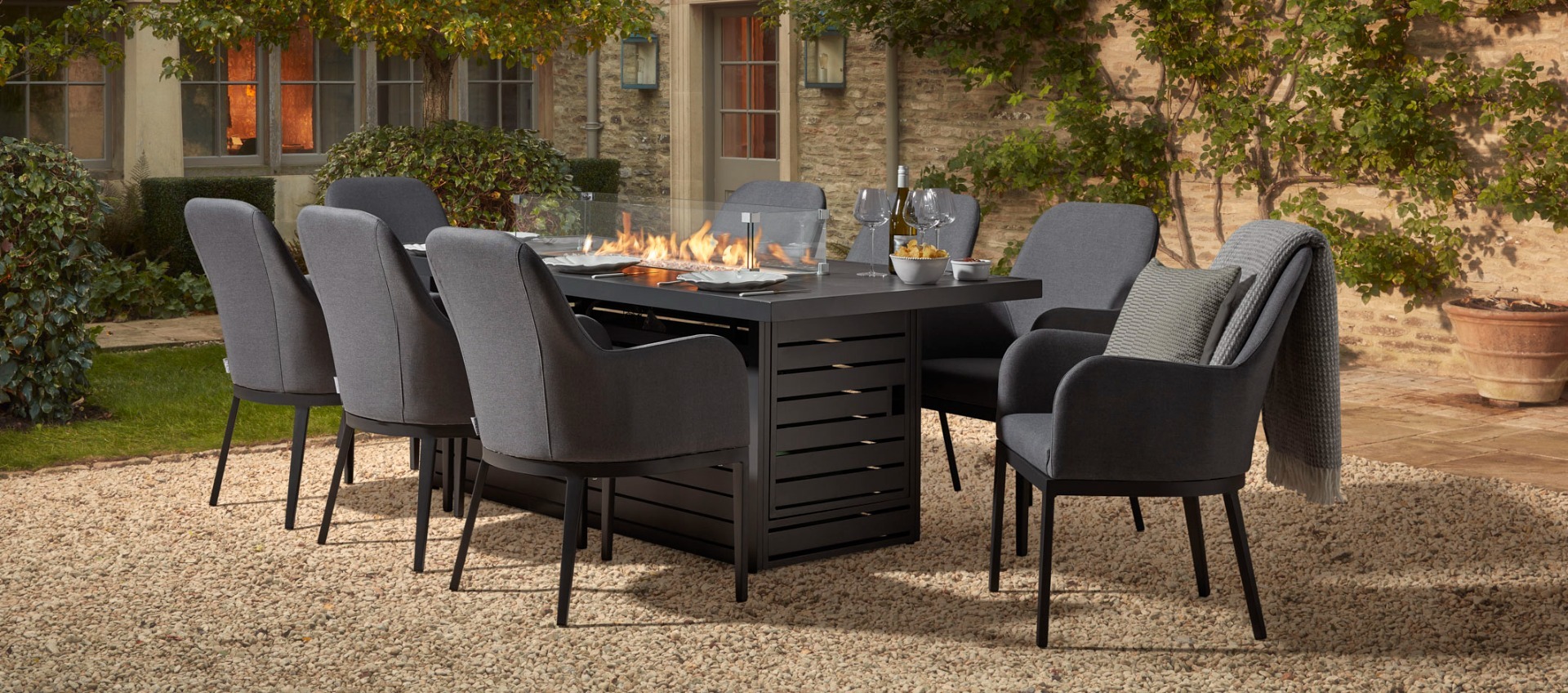Birkin 8SF - 8 Seat Gas Fire Pit Dining Set