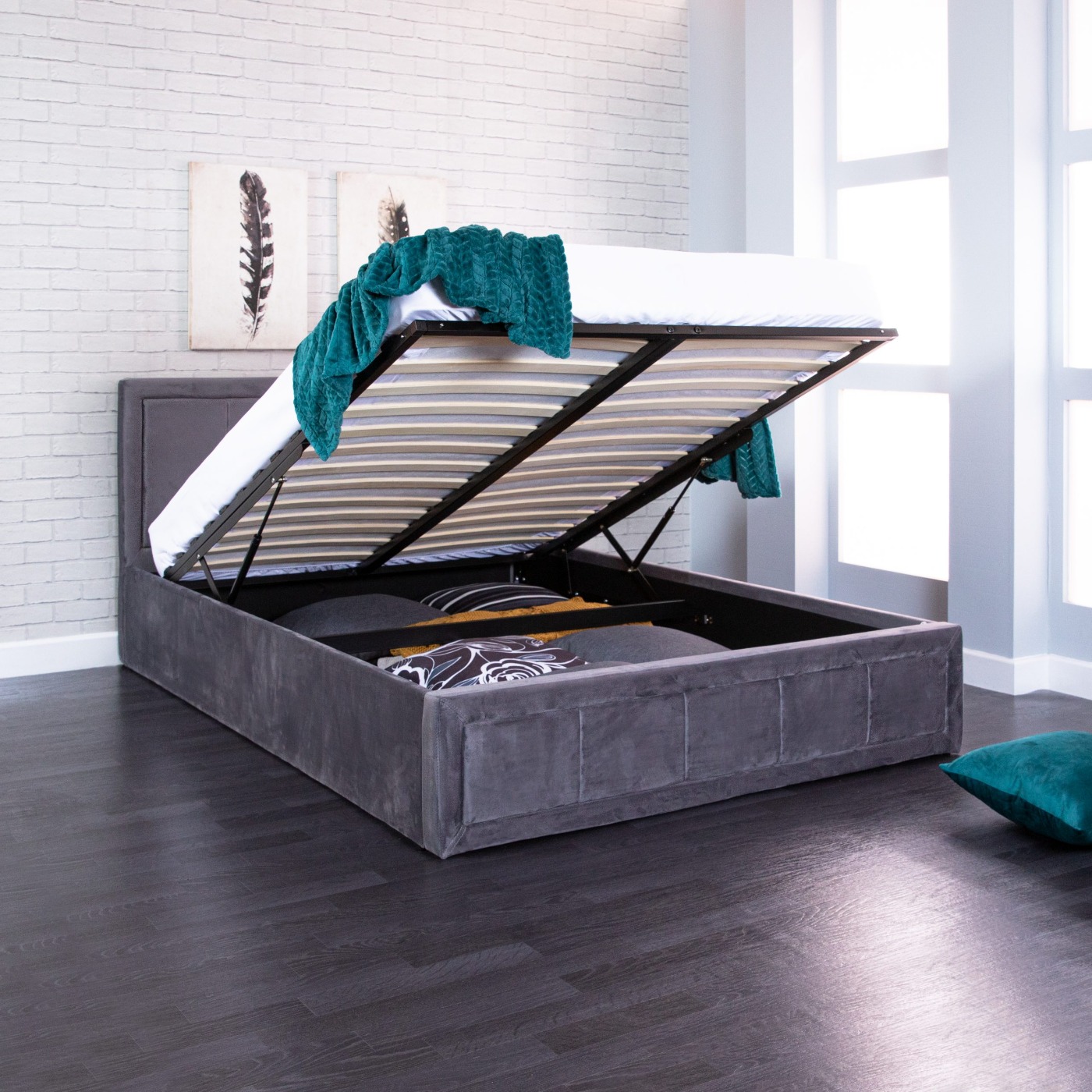 Gia Ottoman Gas Lift Fabric Storage Bed