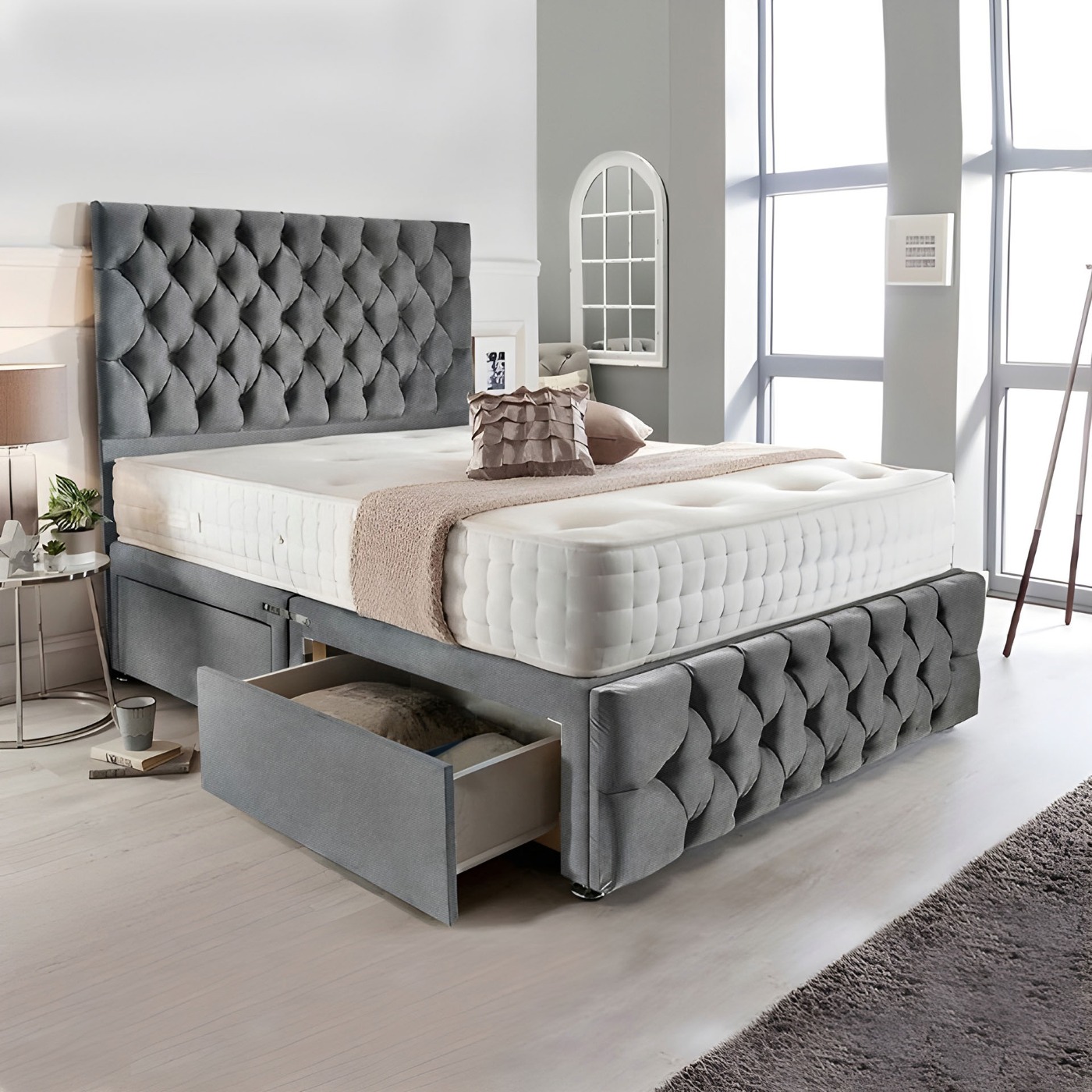 Chesterfield Matching Headboard & Footboard Divan Set - Choice of Mattress & Optional Storage