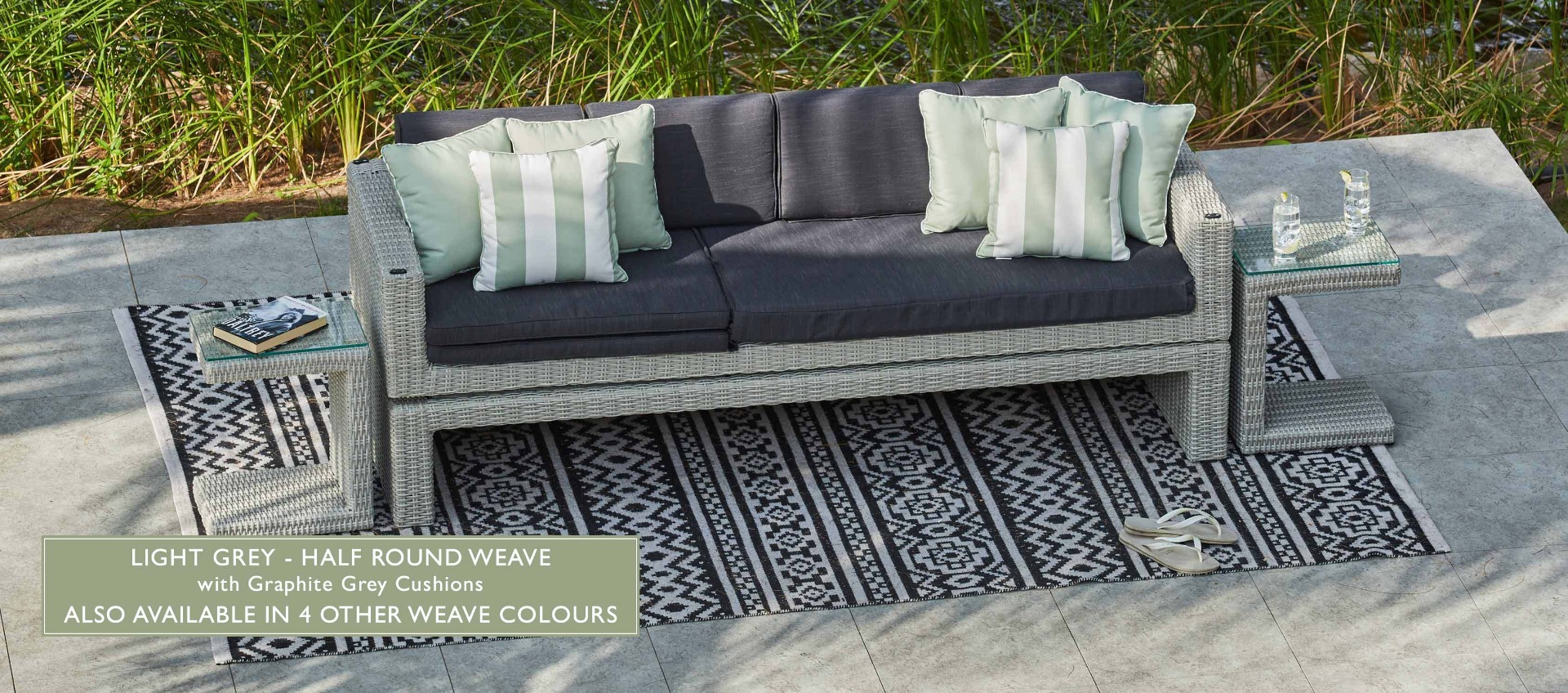 Encore - 4 Seat Sofa and Double Sun Lounger Combo - Light Grey