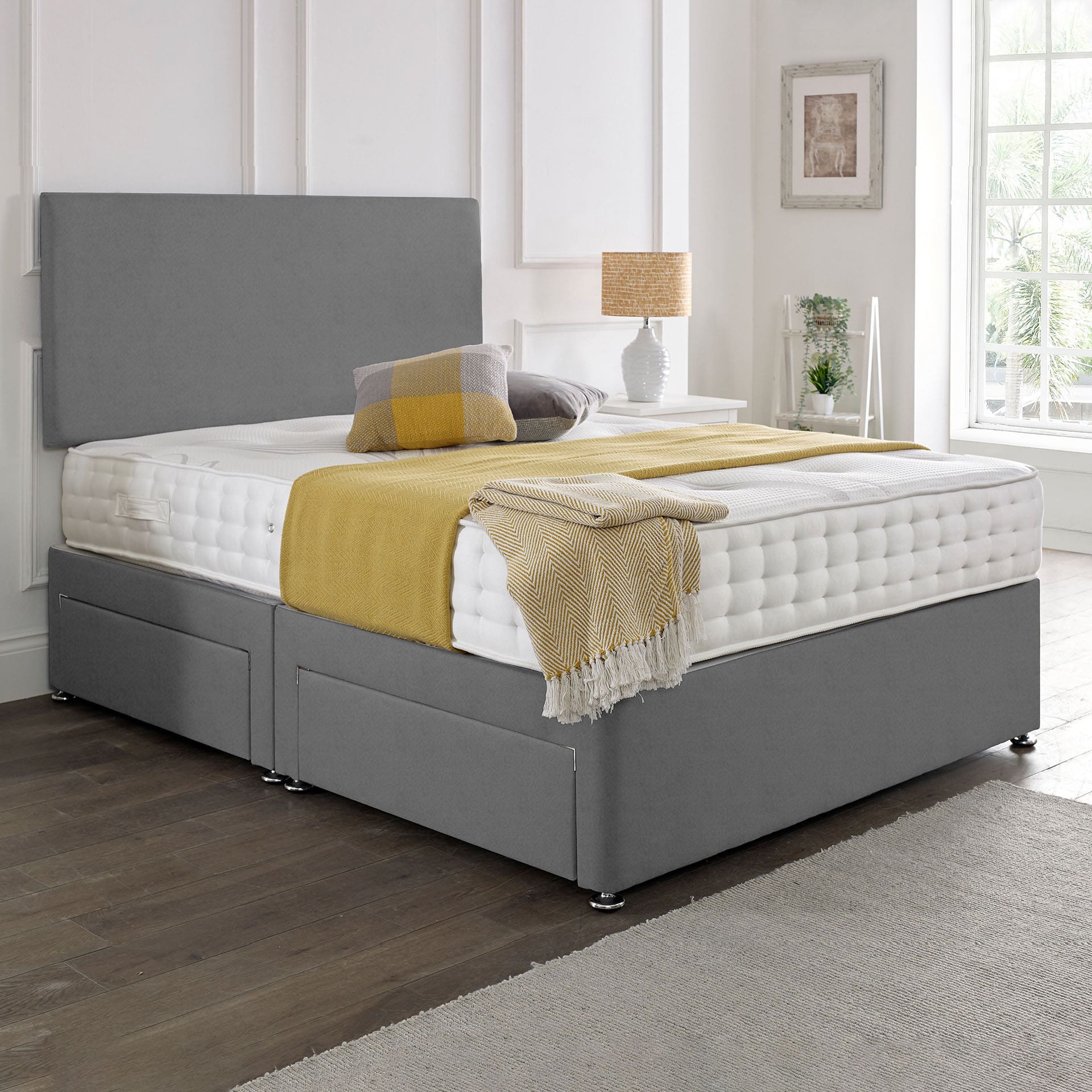 Classic Plain Divan Headboard Divan Set - Choice of Mattress & Optional Storage