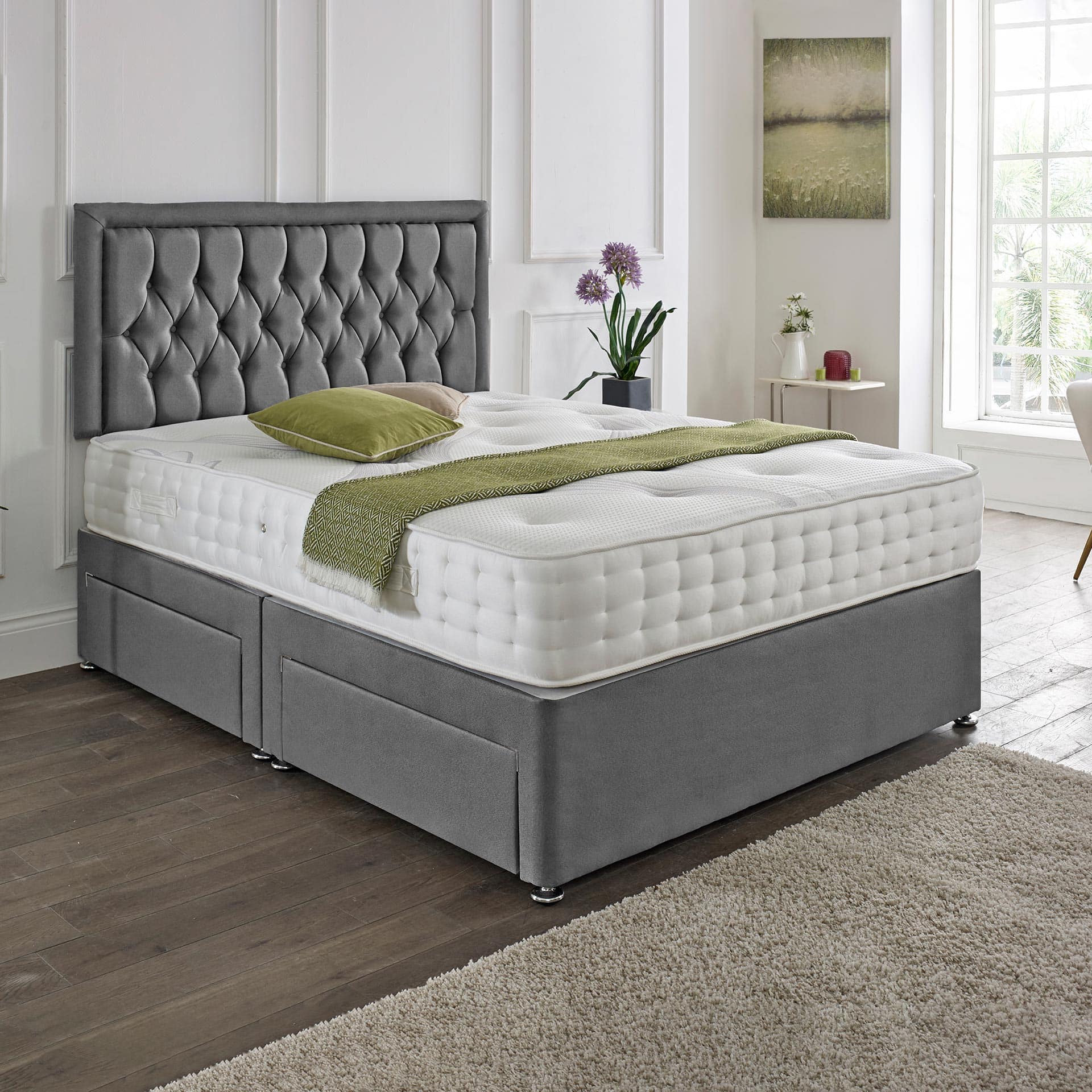 Lisbon Headboard Divan Set - Choice of Mattress & Optional Storage