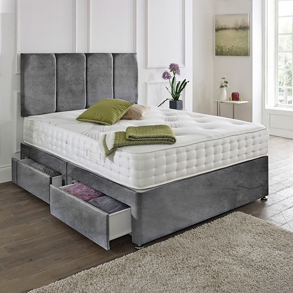 Classic Divan Set Upholstered in Soft Plush Velvet Material – Matching Headboard & Choice of Mattress