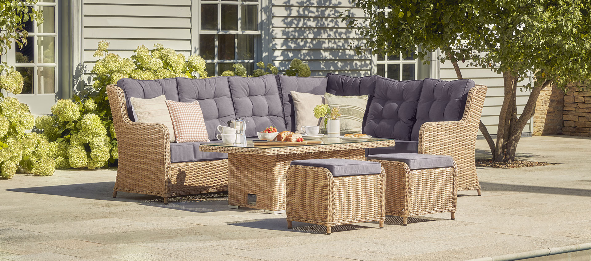 Hampshire 2H - Extended Corner Sofa with Rising Table and Footstools - Natural