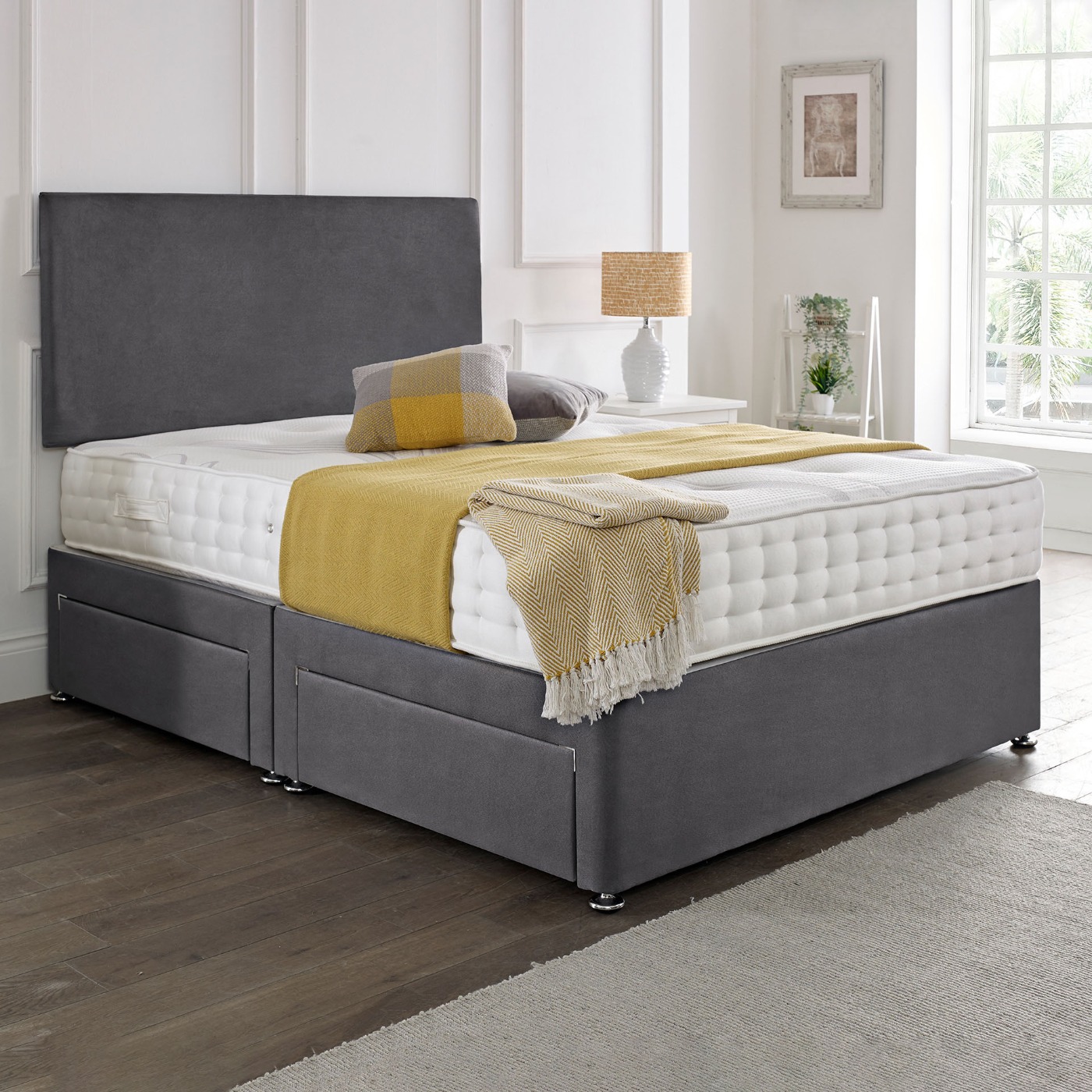 Classic Plain Divan Headboard Divan Set - Choice of Mattress & Optional Storage