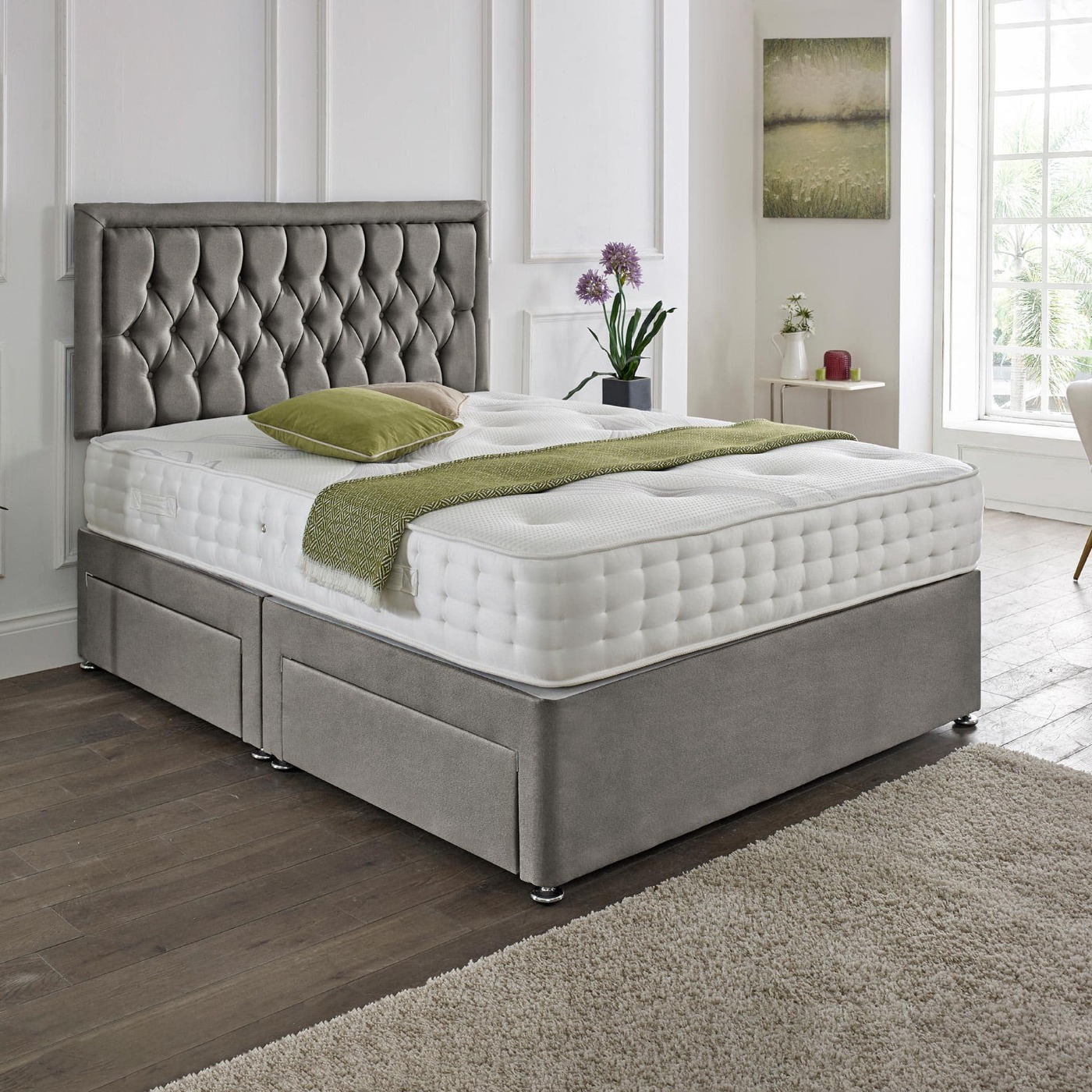 Lisbon Headboard Divan Set - Choice of Mattress & Optional Storage
