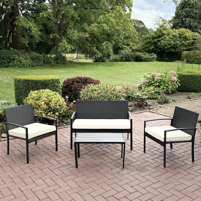 4PC Rattan Garden Furniture Set Grey & Black