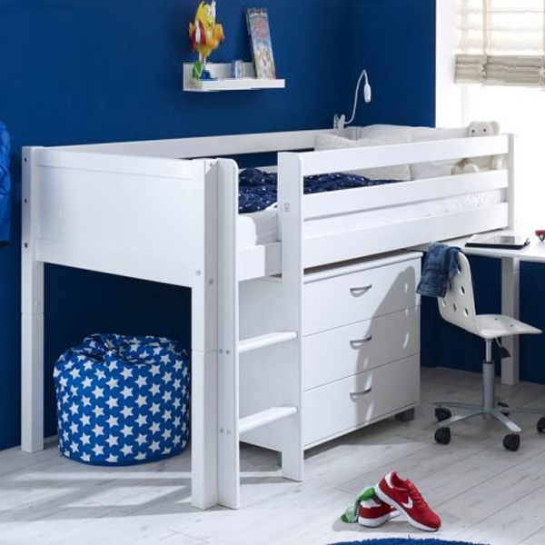 Nordic Mid Sleeper White Cabin Bed with Chest & Desk