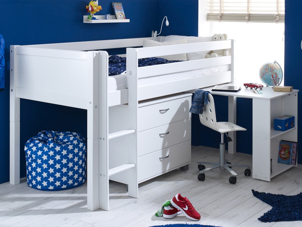 Nordic Mid Sleeper with Desk & Storage Units - Optional Mattress