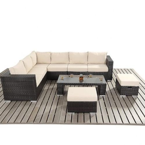 Rattan Corner Sofa, Stools and Coffee Table Set