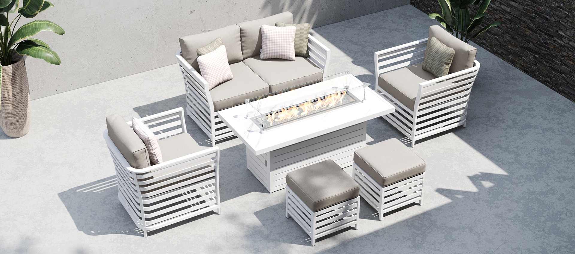 Salone 10D - 2 Seat Sofa with Coffee Table with Footstools and Armchairs