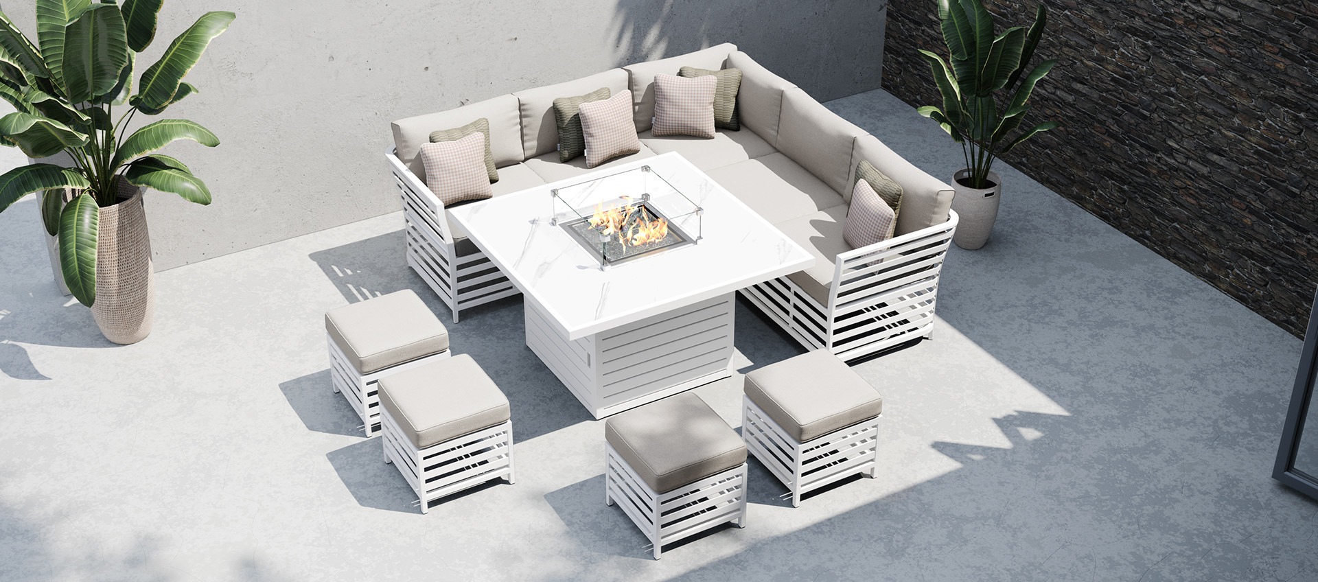 Salone 1G - Corner Sofa with Gas Fire Pit Dining Table