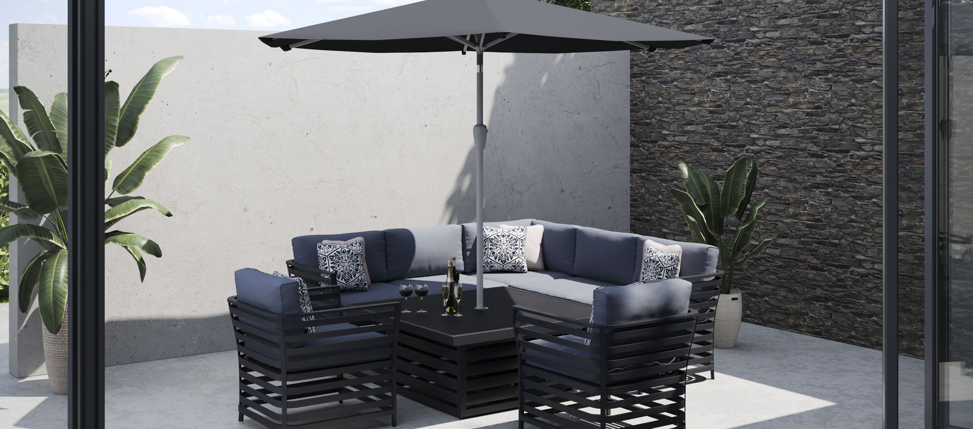 Salone 1L - Corner Sofa with Rising Table and Armchairs