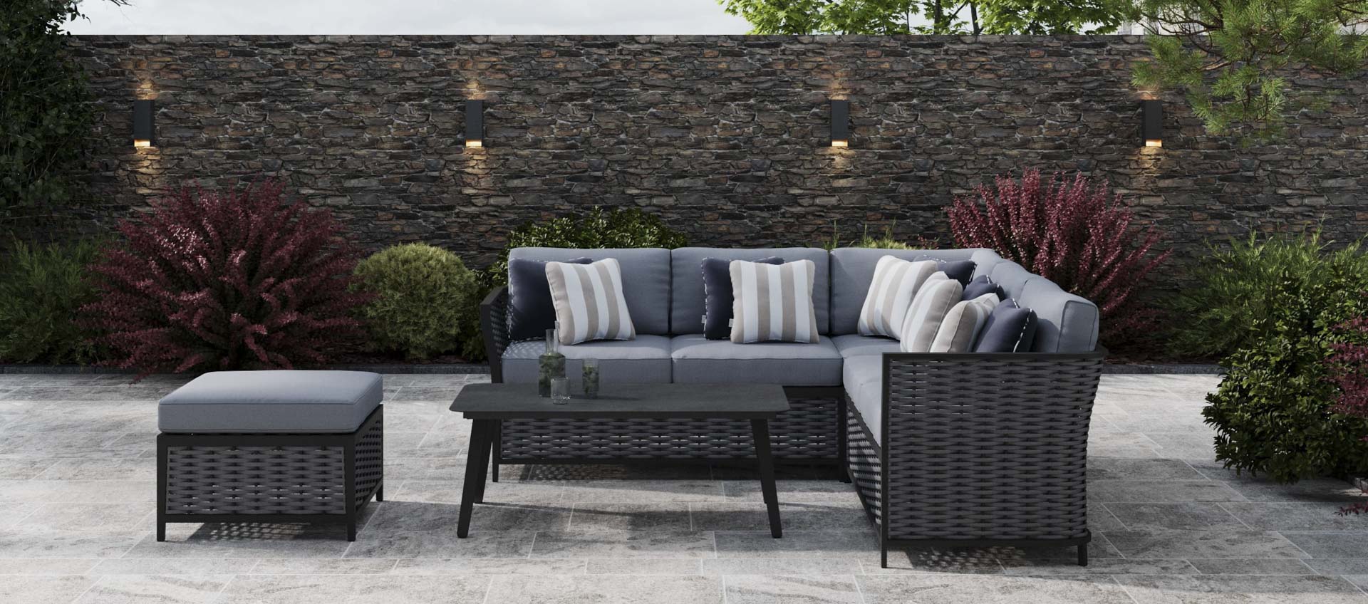 Talia 1A - Corner Sofa with Coffee Table and Pouf