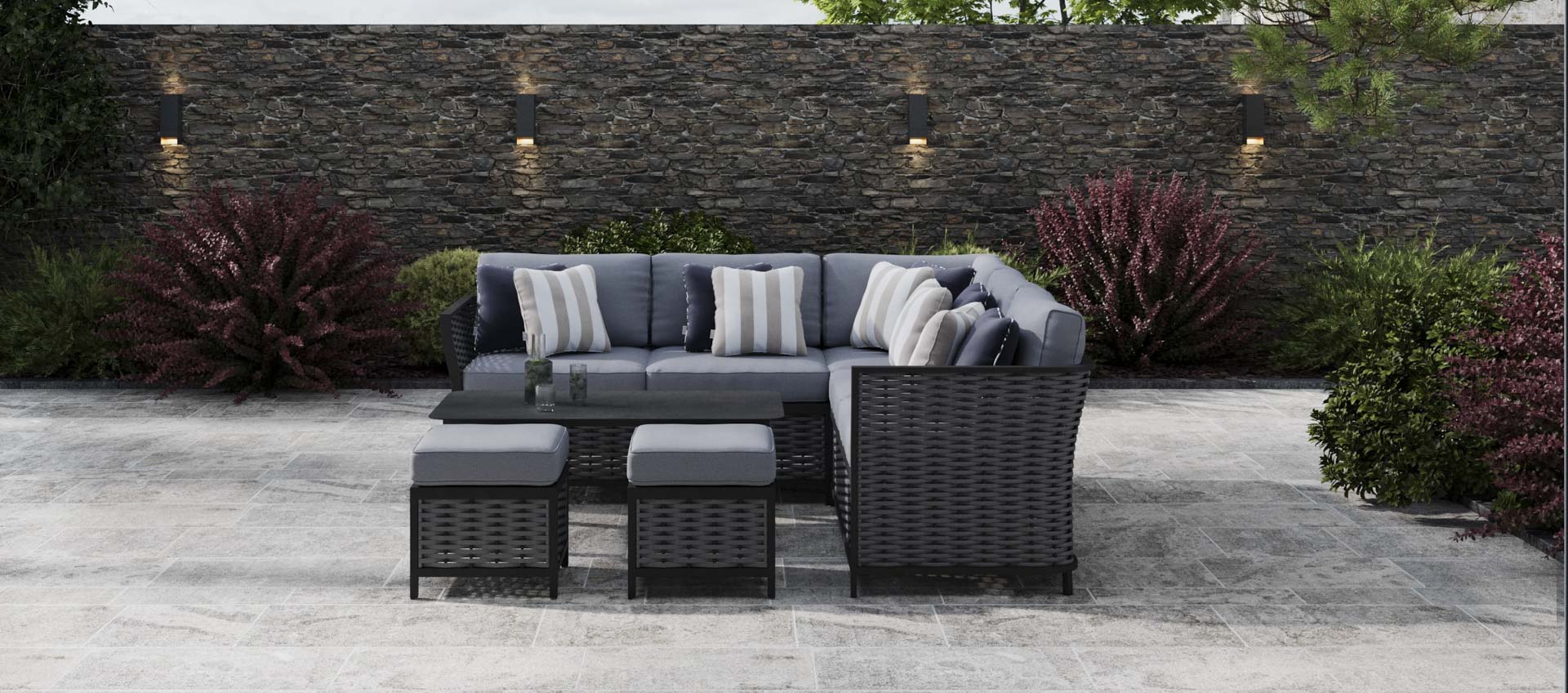 Talia 1B - Corner Sofa with Coffee Table and Footstools
