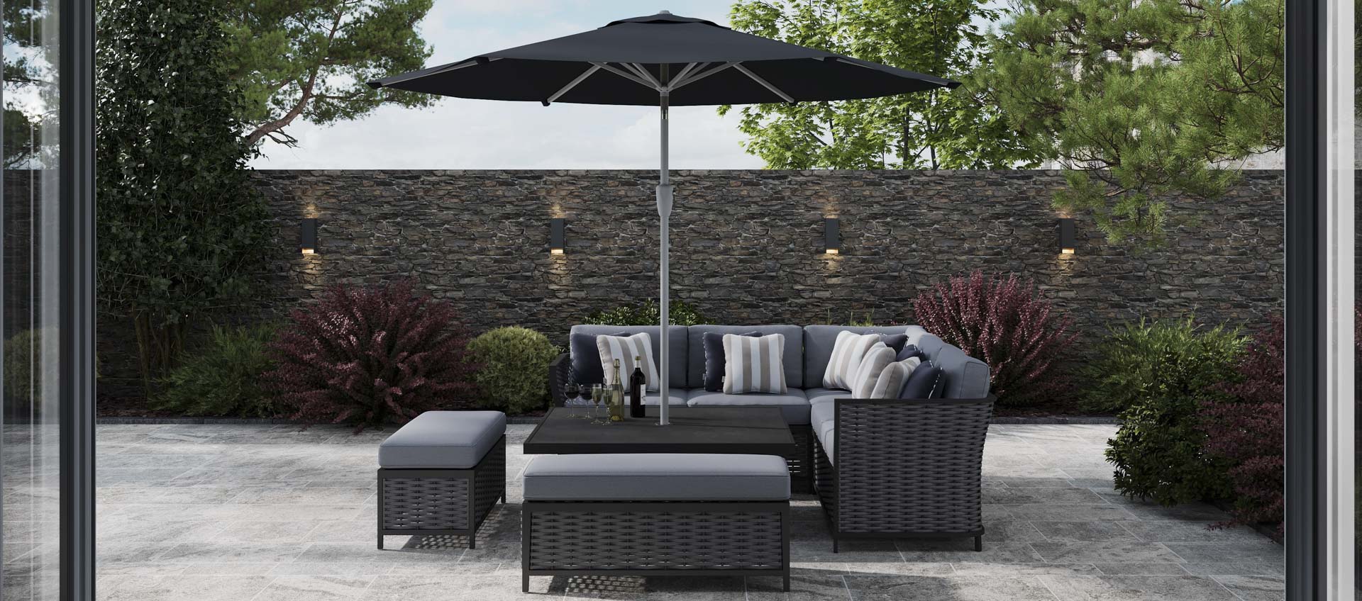 Talia 1K - Corner Sofa with Square Rising Table and Benches
