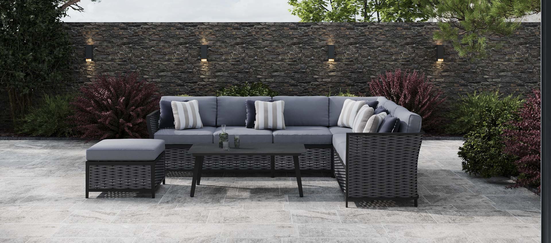 Talia 2A - Extended Corner Sofa with Coffee Table and Pouf