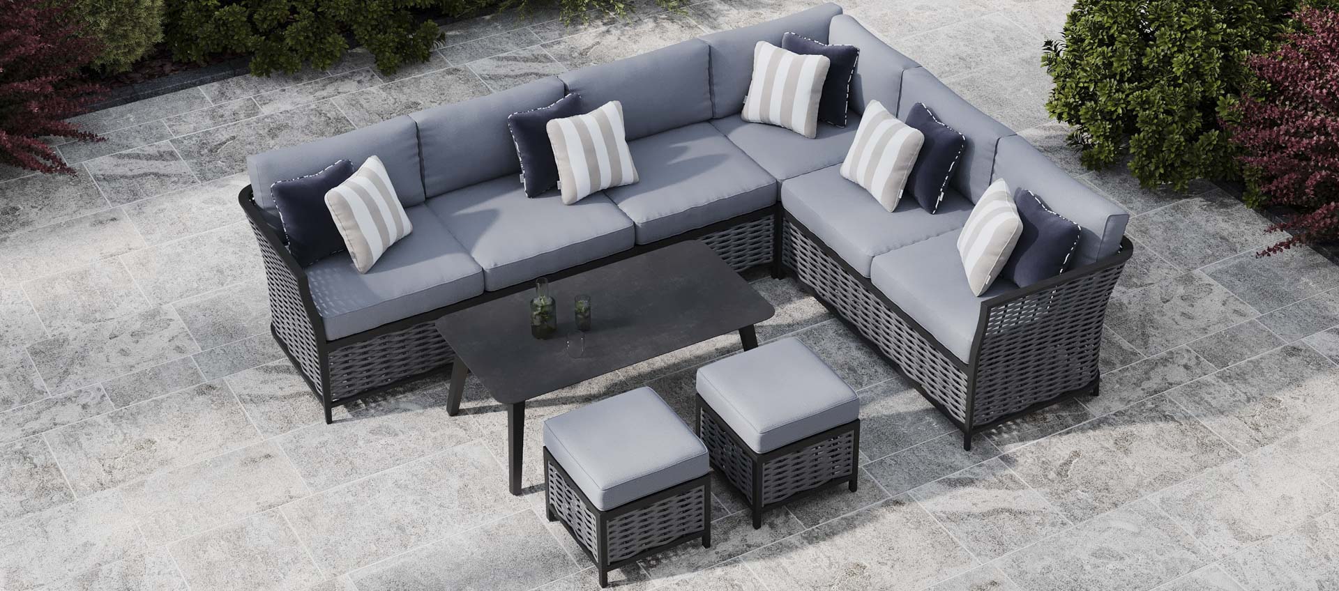 Talia 2B - Extended Corner Sofa with Coffee Table and Footstools