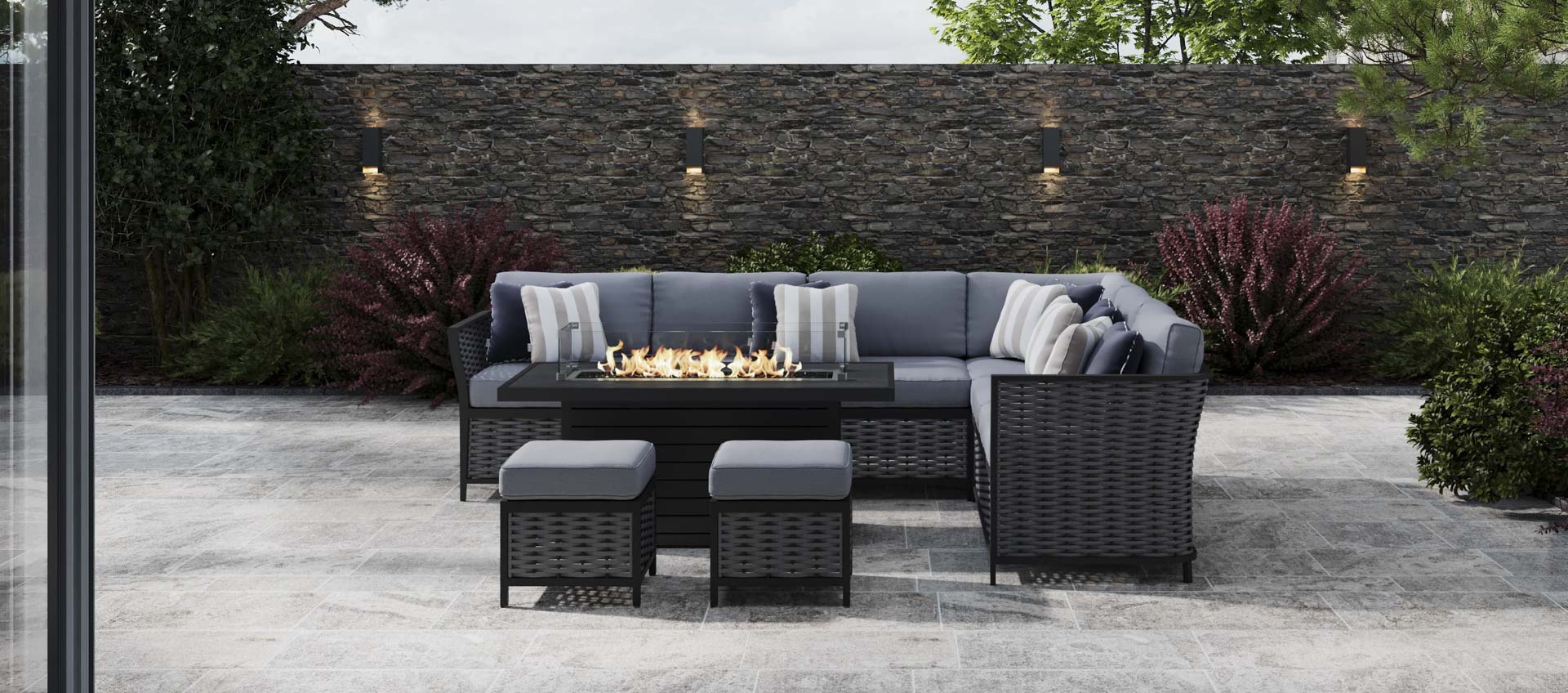 Talia 2E - Extended Corner Sofa with Gas Fire Pit Coffee Table