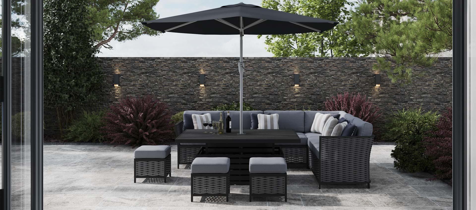 Talia 2H - Extended Corner Sofa with Rising Table and Footstools