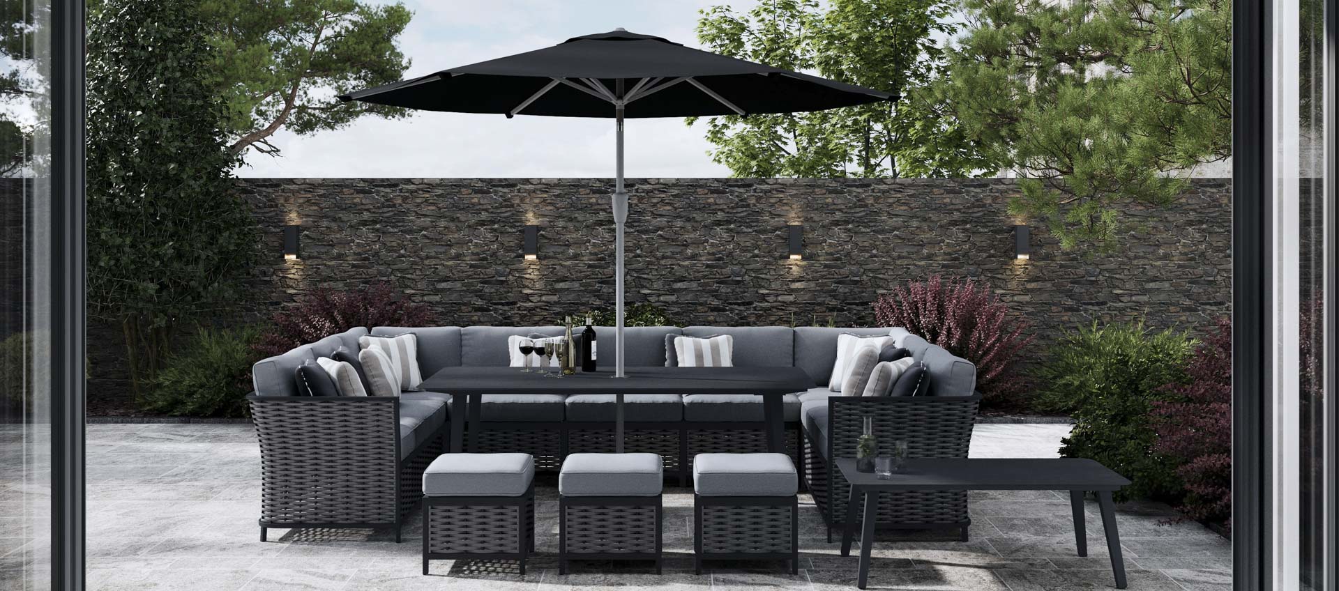 Talia 5E - U Shaped Sofa Set with Dining Table and Footstools