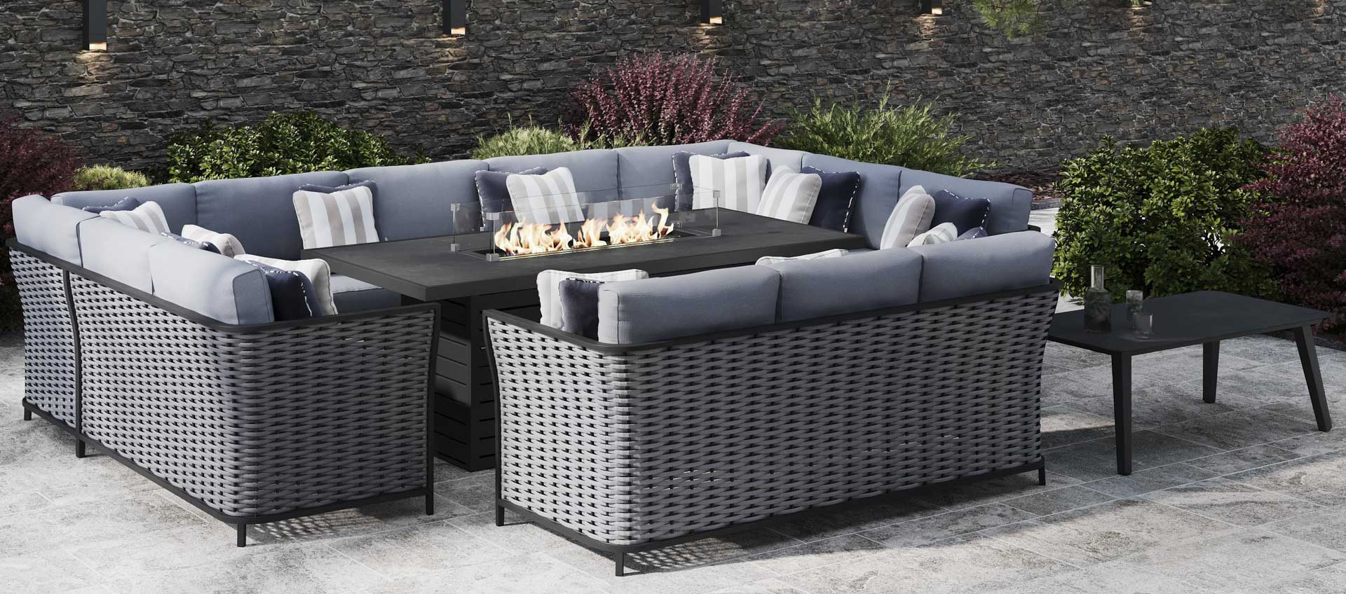 Talia 5G - U Shaped Sofa with Gas Fire Pit Dining Table and 3 Seat Sofa