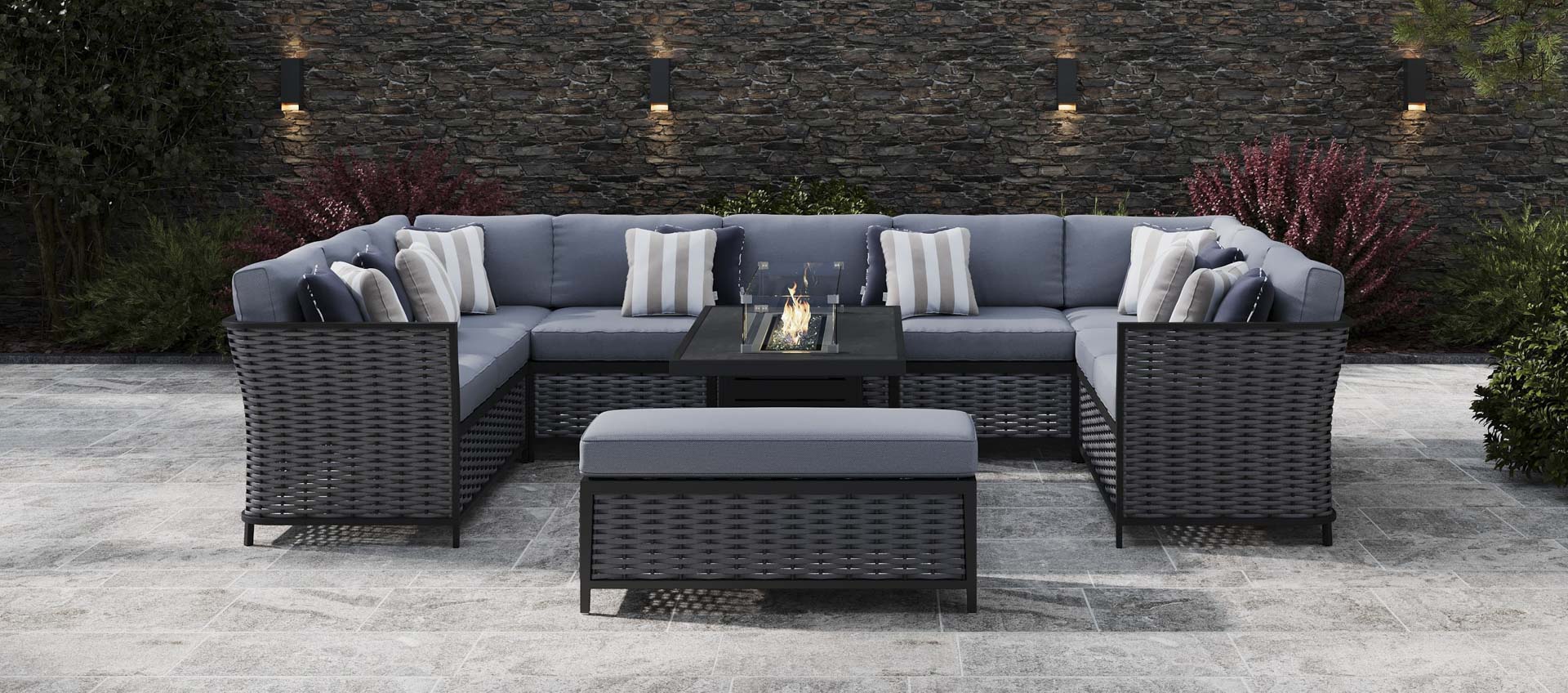 Talia 7F - U Shaped Sofa with Gas Fire Pit and Bench