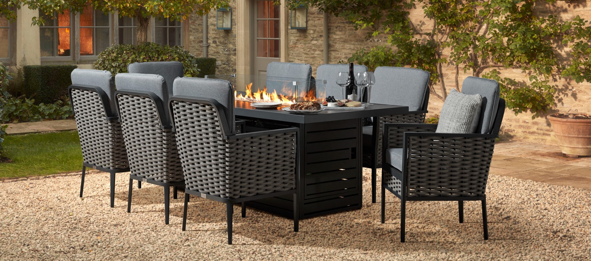 Talia 8SF - 8 Seat Gas Fire Pit Dining Set
