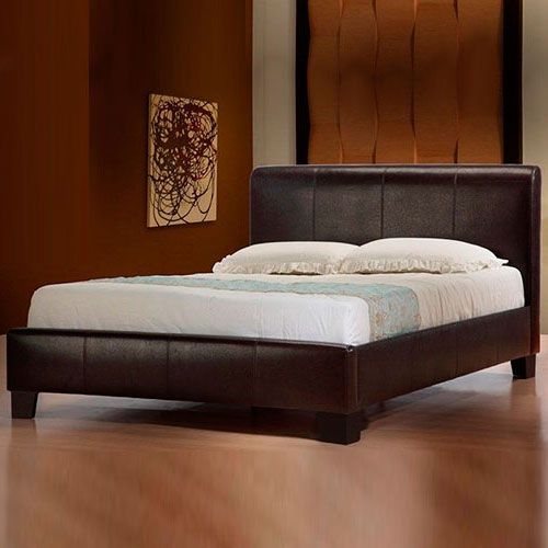 Modern Italian Designer Leather Bed, Brown Leather Bed Frame