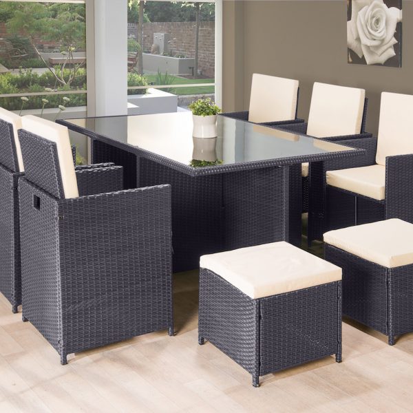 11PC Cube Rattan Garden Furniture - Luxury Leather Beds - Beds.co.uk