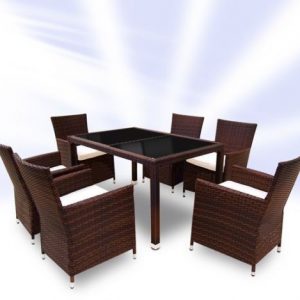 Rattan Dining Table And 6 Chairs Set - Brown or Black -0