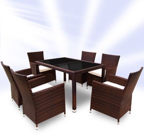 Rattan Dining Table And 6 Chairs Set – Brown or Black -0