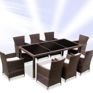 Rattan Dining Table And 8 Chairs Set - Brown or Black-0