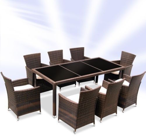 Rattan Dining Table And 8 Chairs Set – Black or Brown-1285