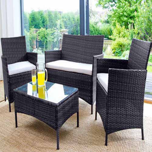 4pc Rattan Garden Furniture Set Black, Grey Wicker Garden Chairs Uk