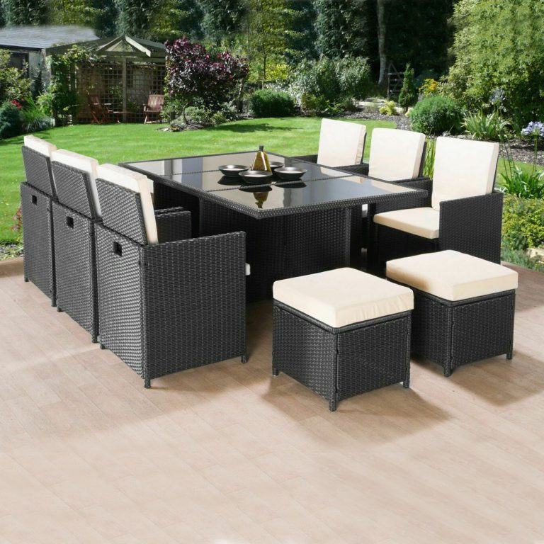 4PC Rattan Garden Furniture Set - Black - Luxury Leather Beds - Beds.co ...